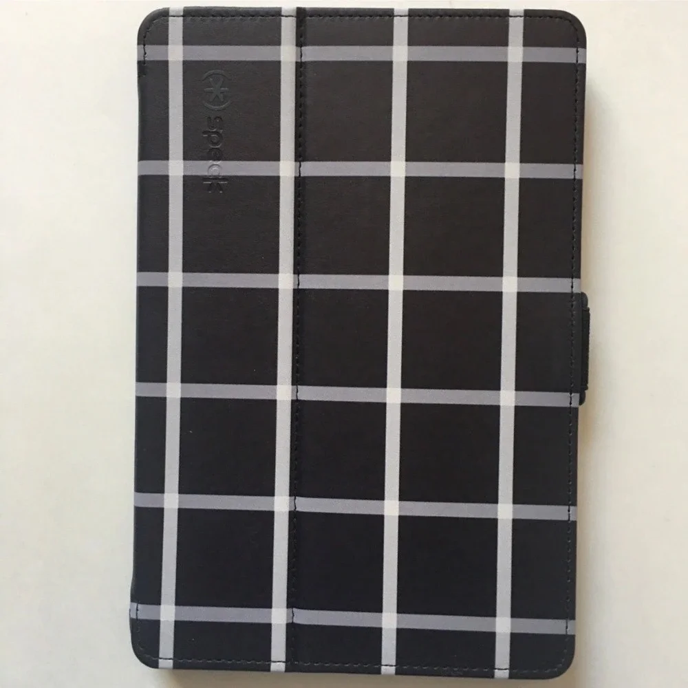Speck StyleFolio iPad mini 1 2 3‎ Case Black White Grid Plaid Stand 71981-5214